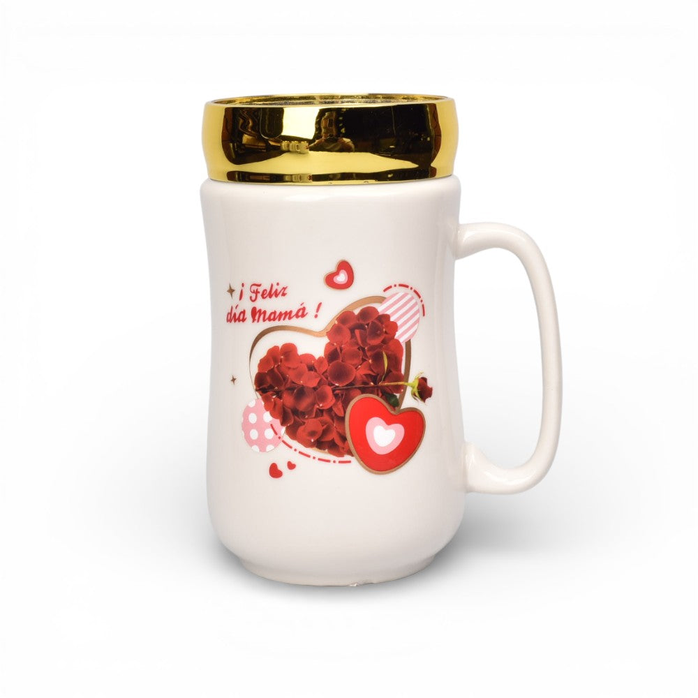 mug pocillo ceramica tapa espejo 420ml dim:6x6x13