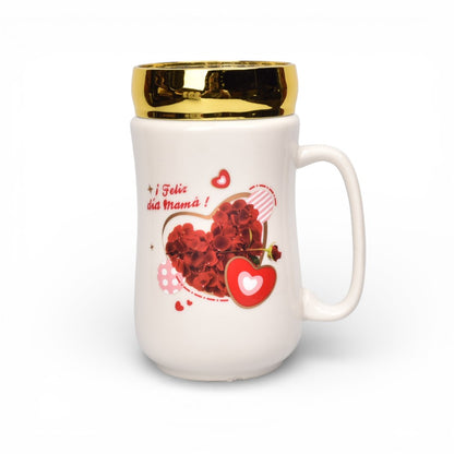MUG POCILLO CERAMICA TAPA ESPEJO 420ML DIM:6X6X13