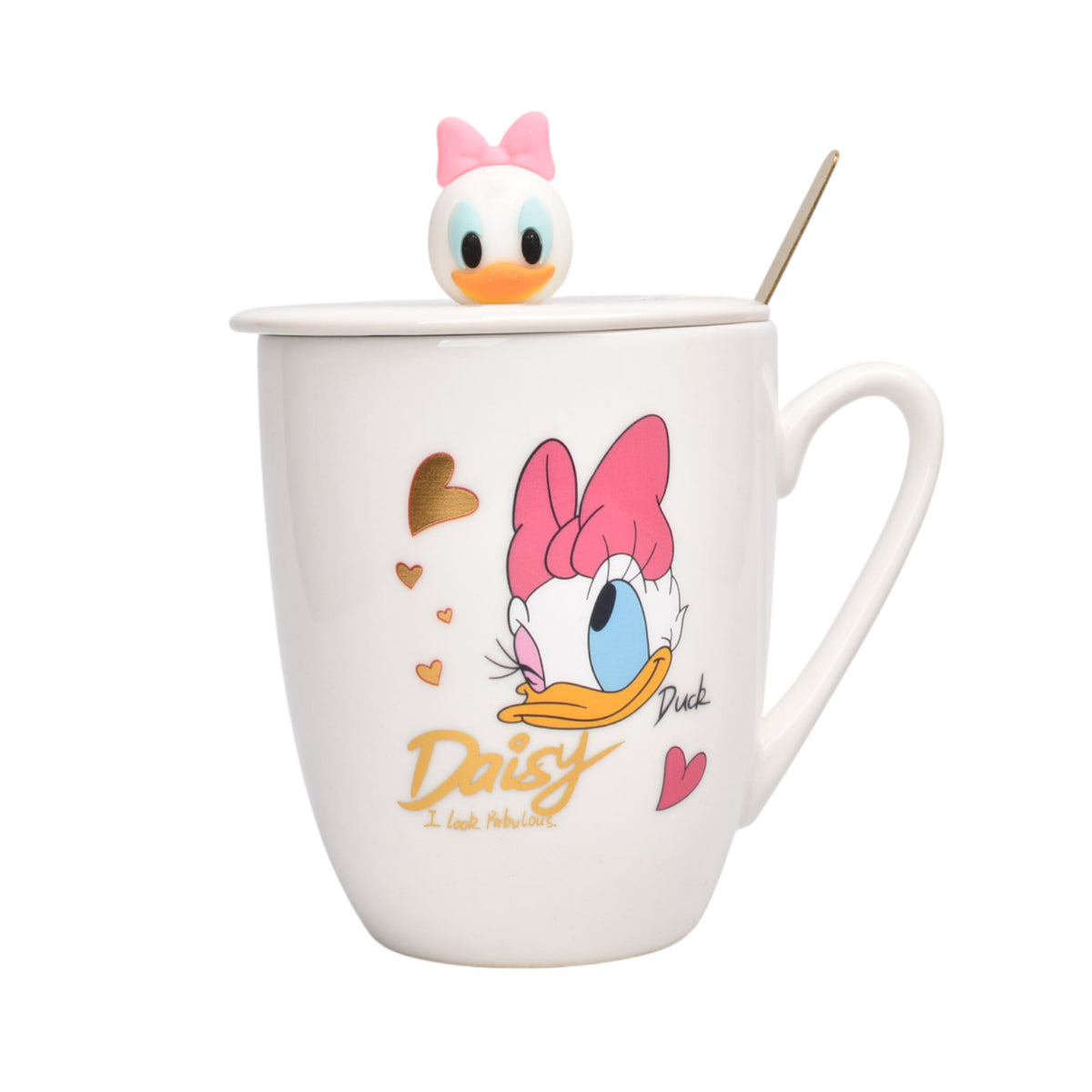 mug pocillo ceramica personaje con tapa y cuchara 350ml dim:10x8