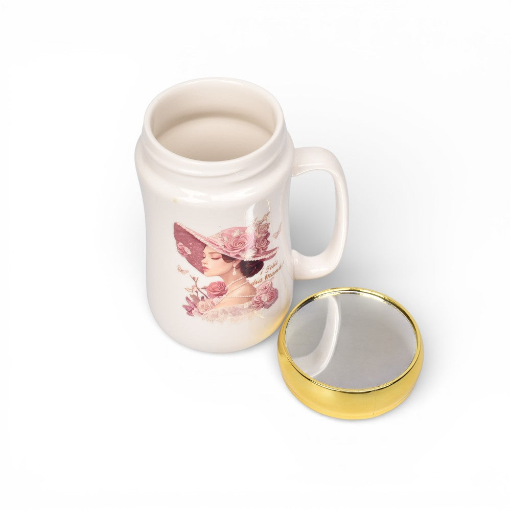 mug pocillo ceramica tapa espejo 420ml dim:6x6x13