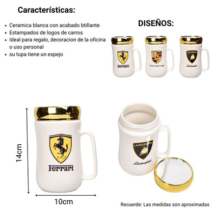 MUG POCILLO CERAMICA CON TAPA ESPEJO 400ML DIM:13X7