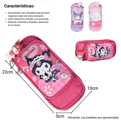 CARTUCHERA KUROMI CON LLAVERO POLIESTER DIM:21X10X5