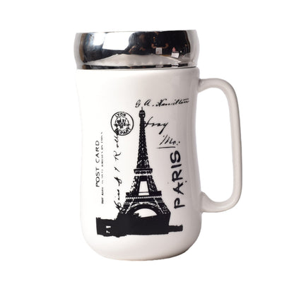 MUG POCILLO CERAMICA DIFERENTES DISEÑOS CON TAPA DE 400ML