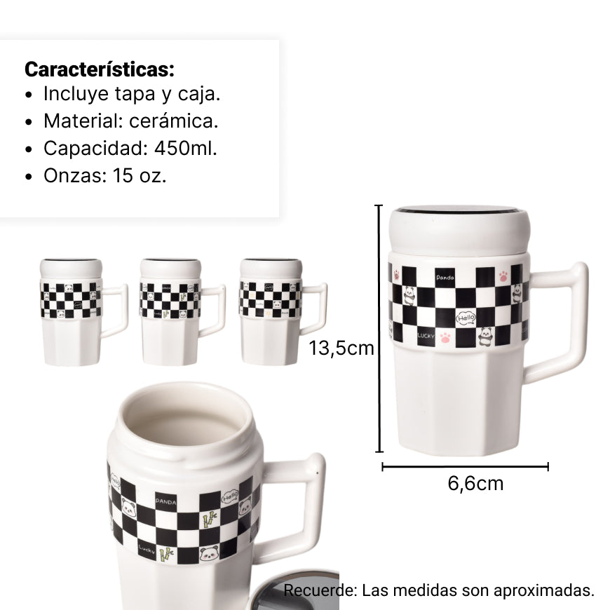 mug pocillo ceramica con tapa diseño osos 450ml dim:13*13*6