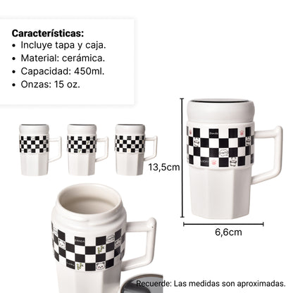 MUG POCILLO CERAMICA CON TAPA DISEÑO OSOS 450ML DIM:13*13*6