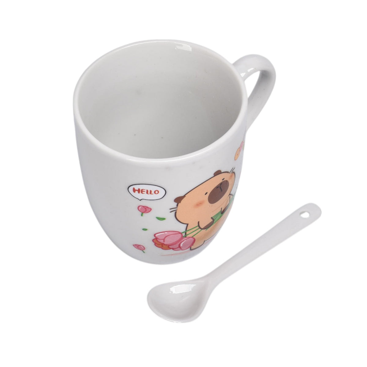 pocillo con cuchara ceramica 180ml diseño de capybara dim:8x7x7