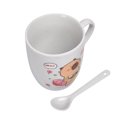 POCILLO CON CUCHARA CERAMICA 180ML DISEÑO DE CAPYBARA DIM:8X7X7