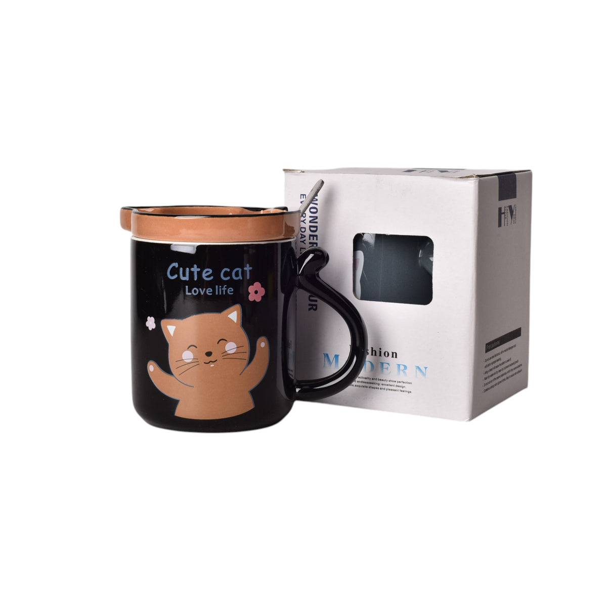 mug pocillo ceramica con tapa diseño gatos 360ml dim:8*8*11
