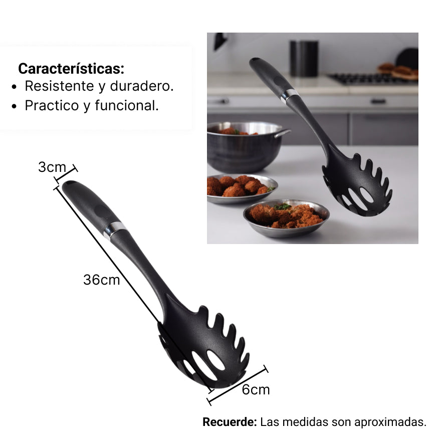 cucharon pasta silicona plastico utensilios cocina negro