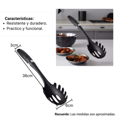 CUCHARON PASTA SILICONA PLASTICO UTENSILIOS COCINA NEGRO