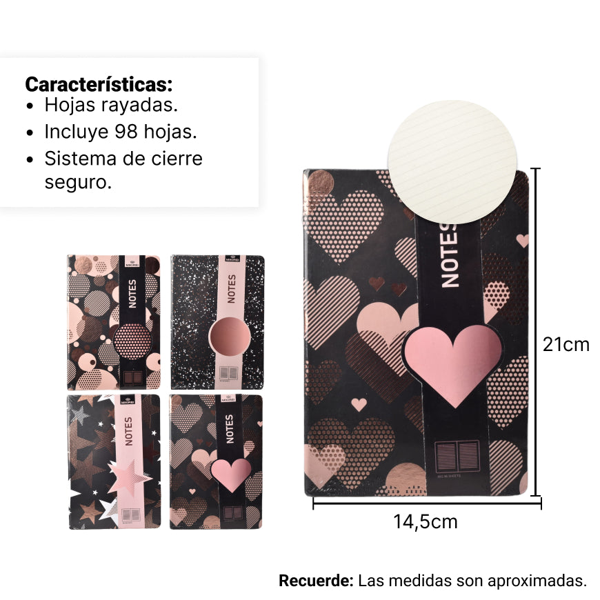 cuaderno agenda planeador notebook estrellas y corazones