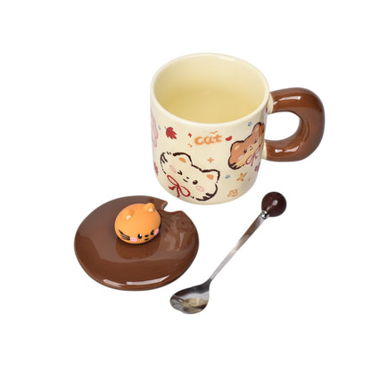 MUG POCILLO CERAMICA CON CUCHARA DISEÑO GATOS 400ML DIM:9X9X12