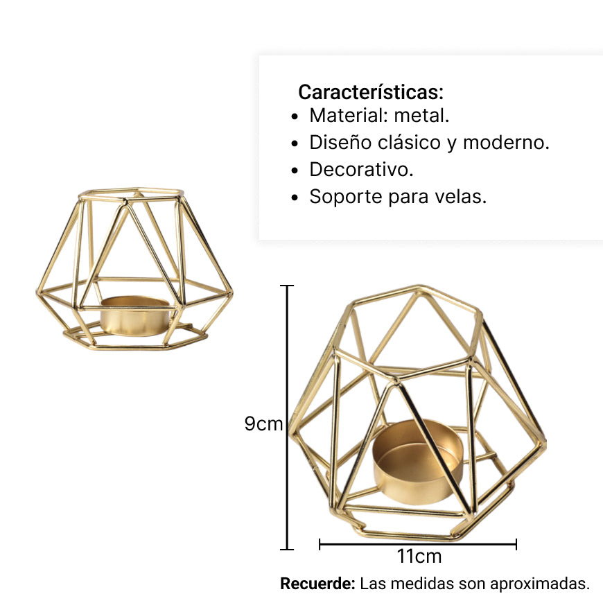 candelabro base metalica para vela dim: 11x11x8