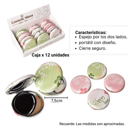 ESPEJO VIDRIO SINTETICO PLASTICO PEQUEÑO CARTERA VARIOS DISE