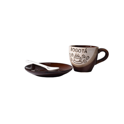 MUG POCILLO CON CUCHARA Y PLATO CERAMICA DIM:7X7X6