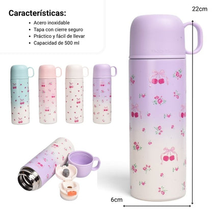 TERMO ACERO INOXIDABLE DISEÑO CEREZAS  500ML