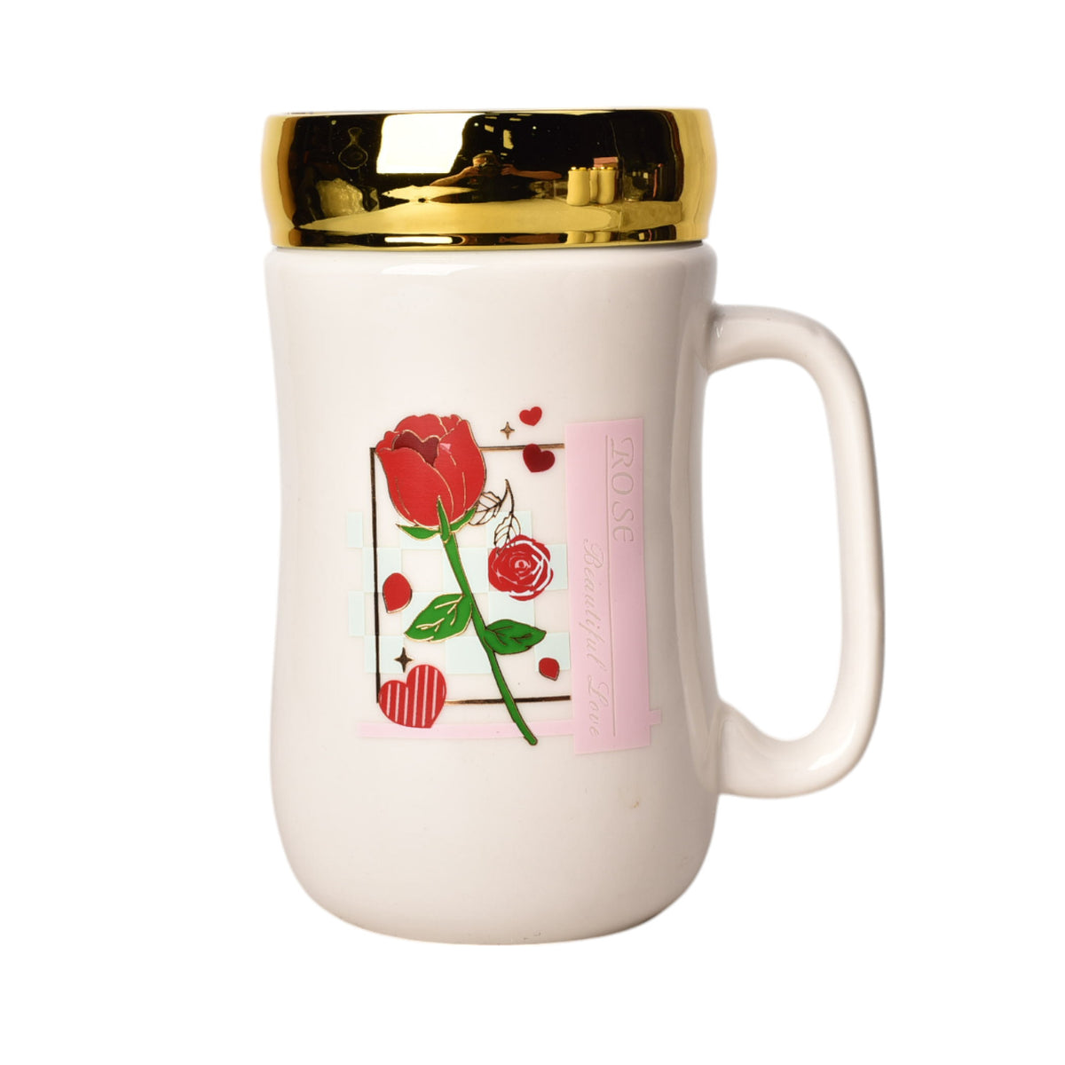 mug pocillo ceramica con tapa diseño flores 440ml dim:8*8*14