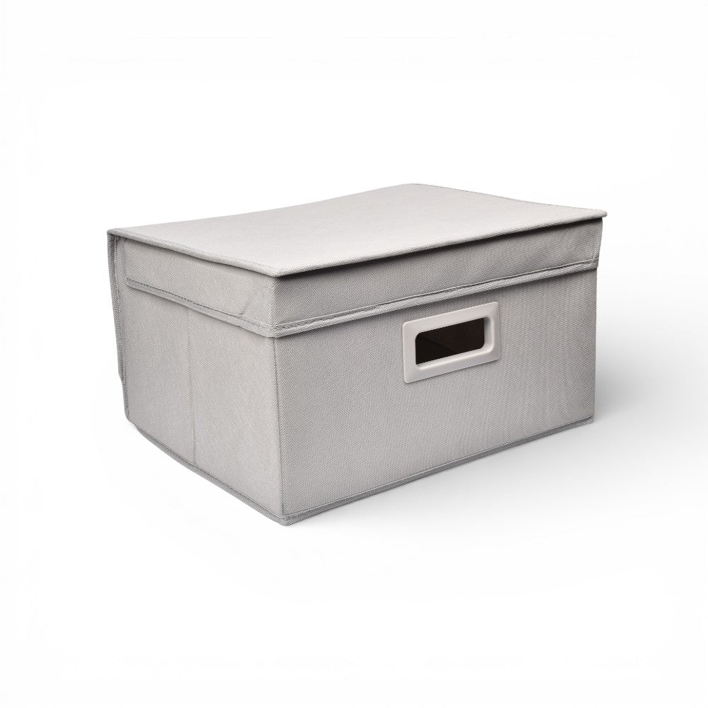 organizador de ropa con tapa fibra poliester gris azul dim:35x30x20