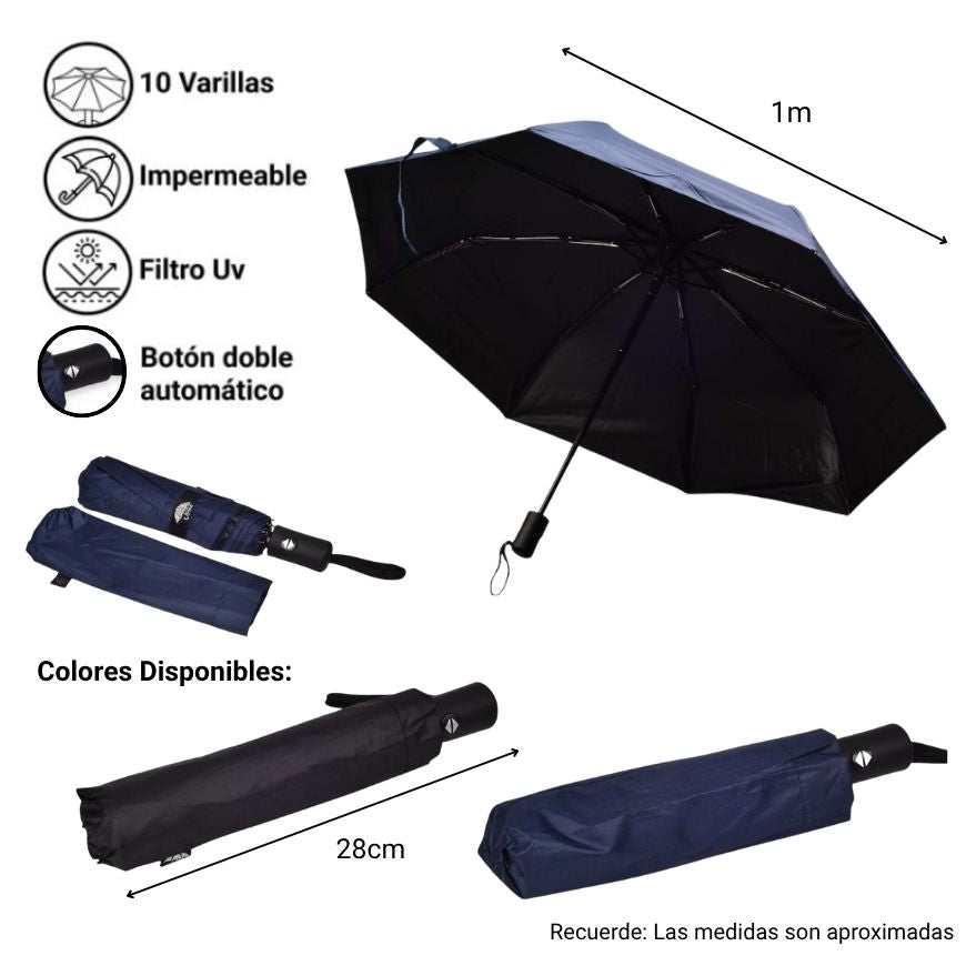 sombrilla doble automatica varilla en fibra con filtro uv