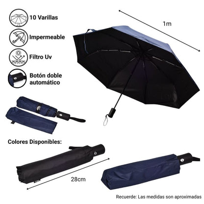 SOMBRILLA DOBLE AUTOMATICA VARILLA EN FIBRA CON FILTRO UV