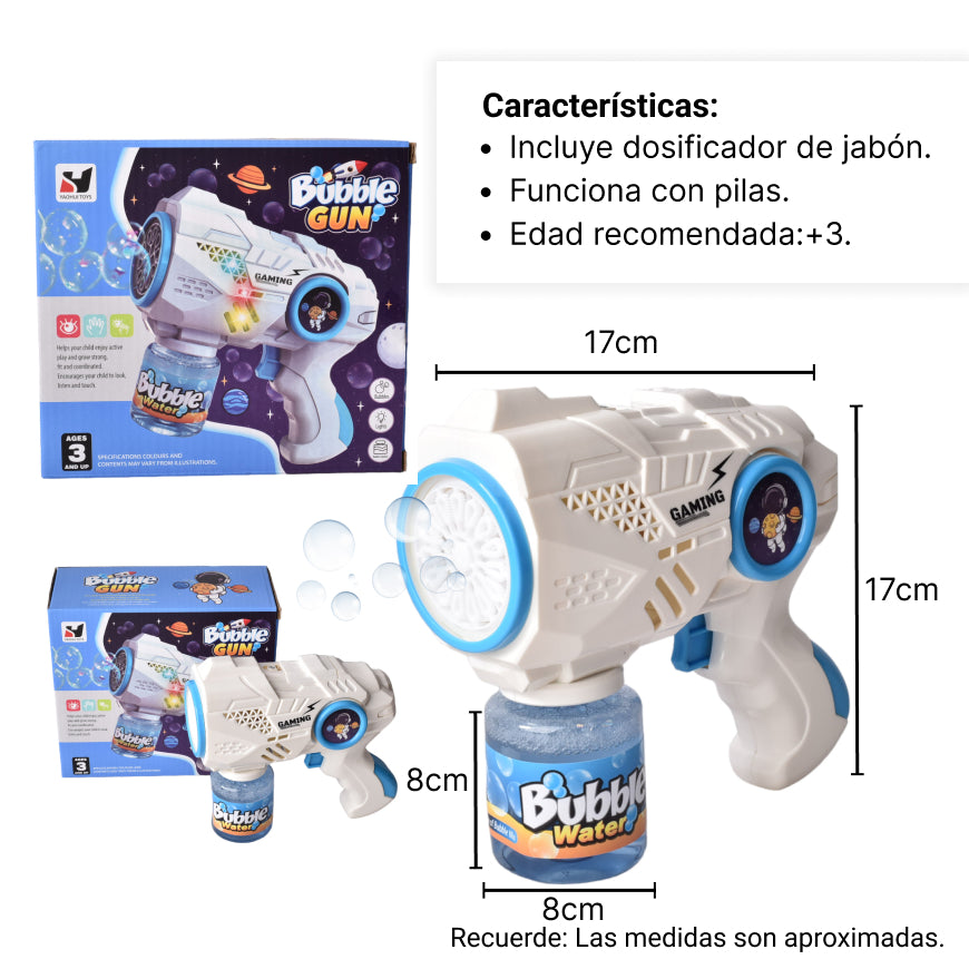 pistola de burbujas niños azul