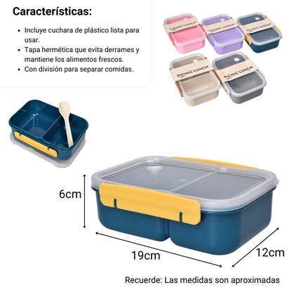 PORTACOMIDA PLASTICO CON CUBIERTO 1000ML DIM:19X12X6