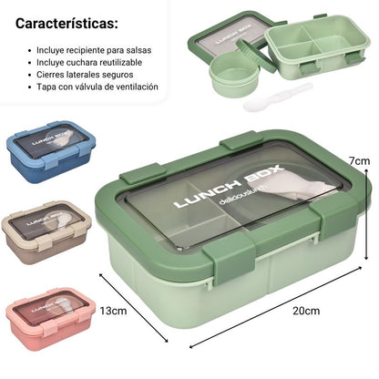 PORTACOMIDA CON DIVISION RECIRPIENTE Y PLATO PLASTICO 1000ML