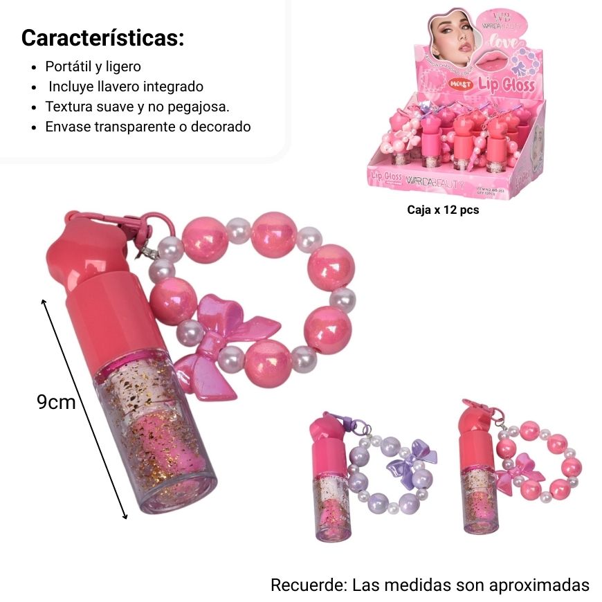 llavero con brillo plastico dim:8x2