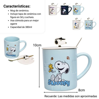 MUG POCILLO CERAMICA PERSONAJE CON TAPA Y CUCHARA 380ML DIM:10X8