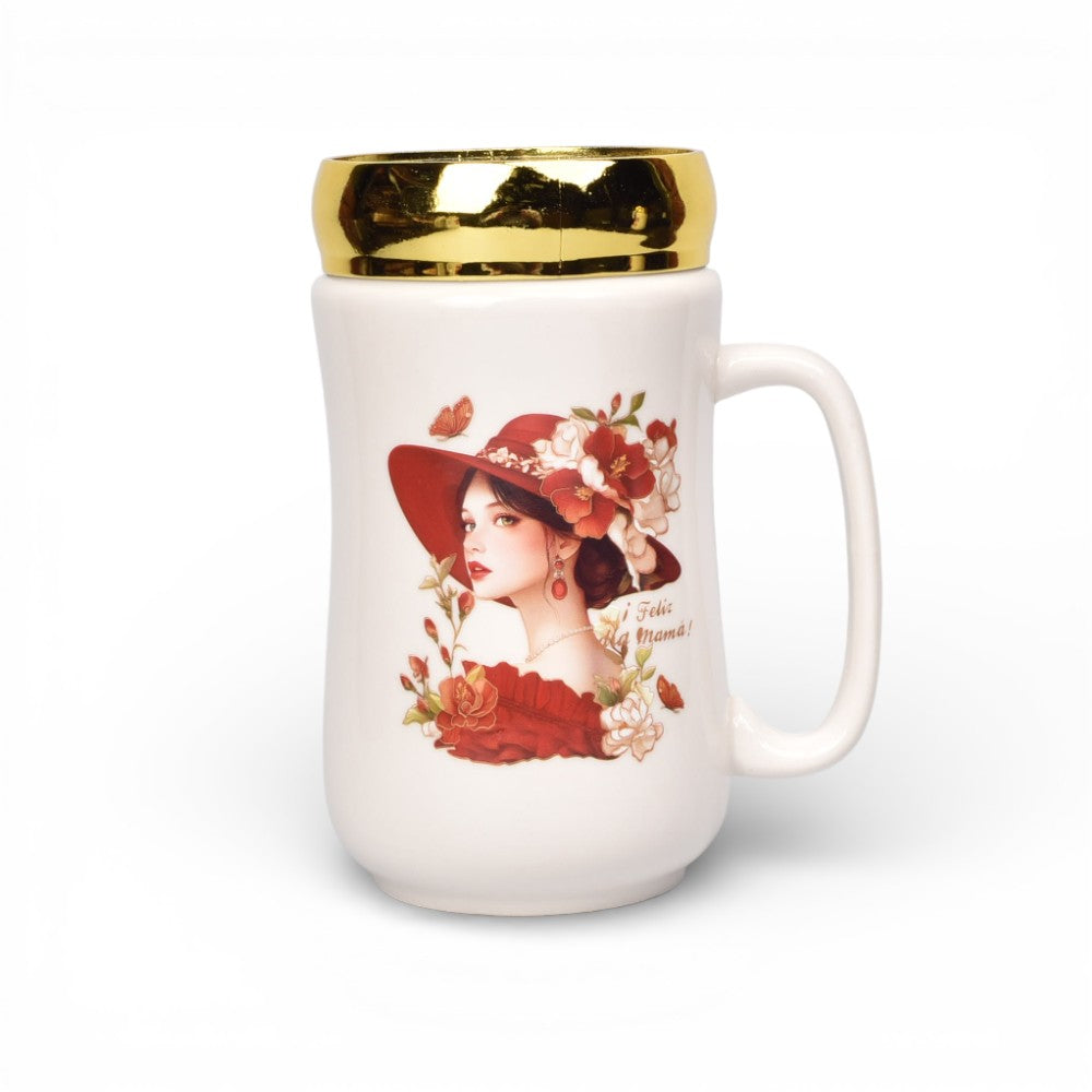 mug pocillo ceramica tapa espejo 420ml dim:6x6x13