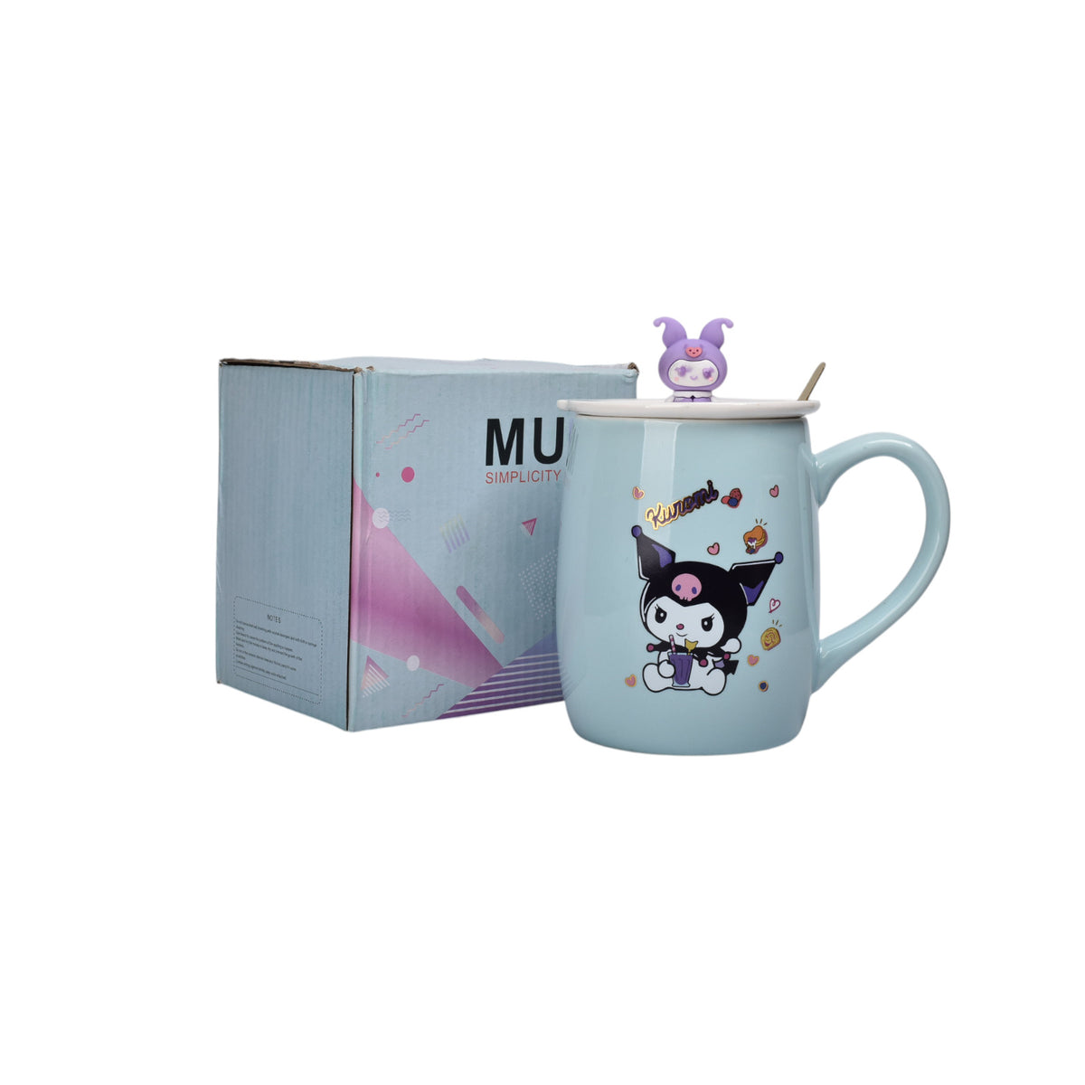mug pocillo con tapa ceramica y cuchara personaje 420ml