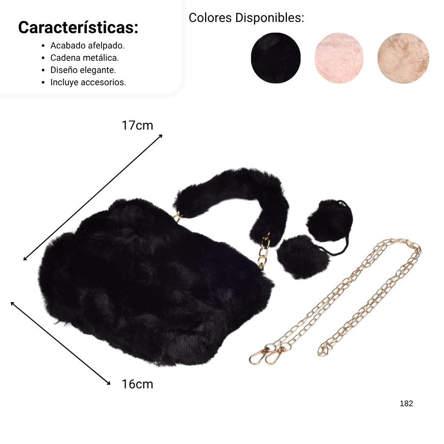 cartera bolso manos libres con correa peluche dim:16x17cm