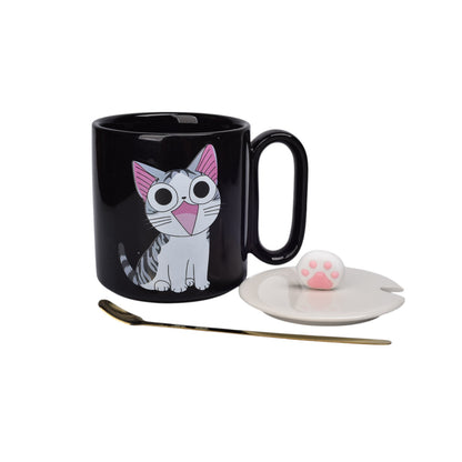 MUG POCILLO CERAMICA DISEÑOS GATOS CON CUCHARA 420ML DIM:9X8