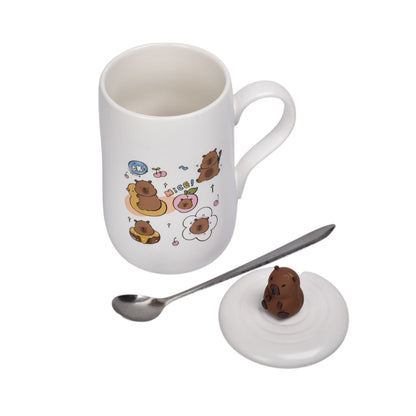 MUG POCILLO CON TAPA DE CERAMICA 450ML CAPYBARA DIM:7X7X12