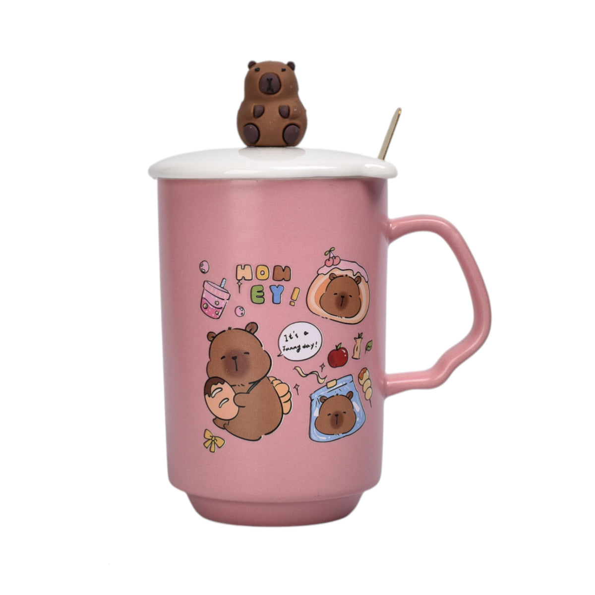 mug pocillo con tapa de ceramica 360ml capybara  dim:11x7x7