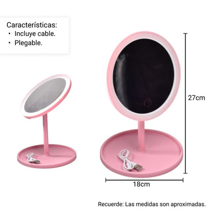 ESPEJO REDONDO TOCADOR MESA LUZ LED MAQUILLAJE DIM:17x17x28