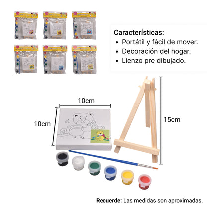 SET LIENZO CUADRADO CON SOPORTE MADERA+FIBRA CON TEMPERAS