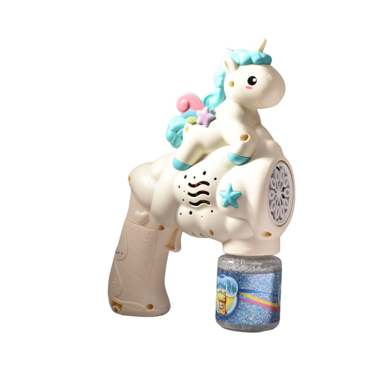 pistola de burbujas unicornio azul y rosada