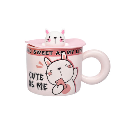 MUG POCILLO CERAMICA DISEÑOS DE GATOS CON TAPA DIM:9X9X7