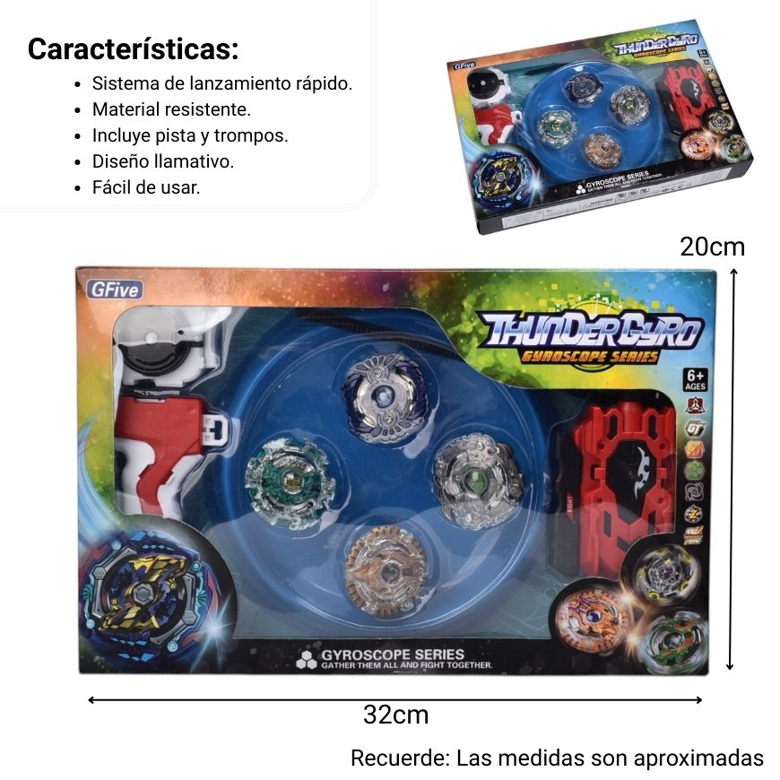 juguete trompo con lanzador accesorios plastico dim:32x20x5