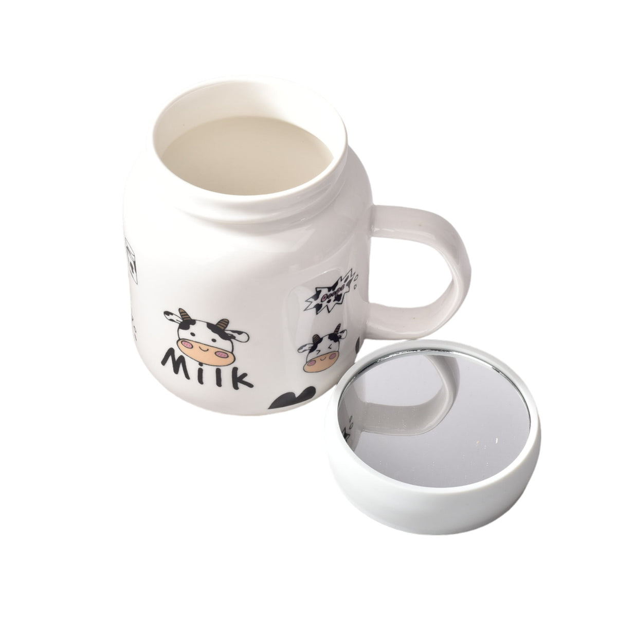 mug pocillo en ceramica de vaca grande con tapa plastica