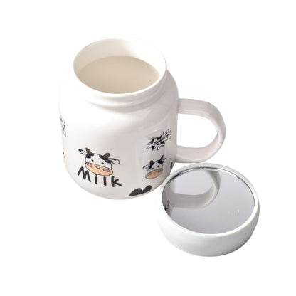 MUG POCILLO EN CERAMICA DE VACA GRANDE CON TAPA PLASTICA