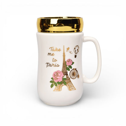 MUG POCILLO CERAMICA TAPA ESPEJO 420ML DIM:7X7X14