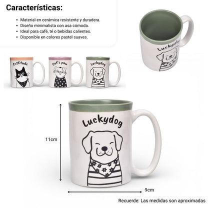 MUG POCILLO CERAMICA FONDO BLANCO ESTAMPADO 550ML DIM: 9X9X11