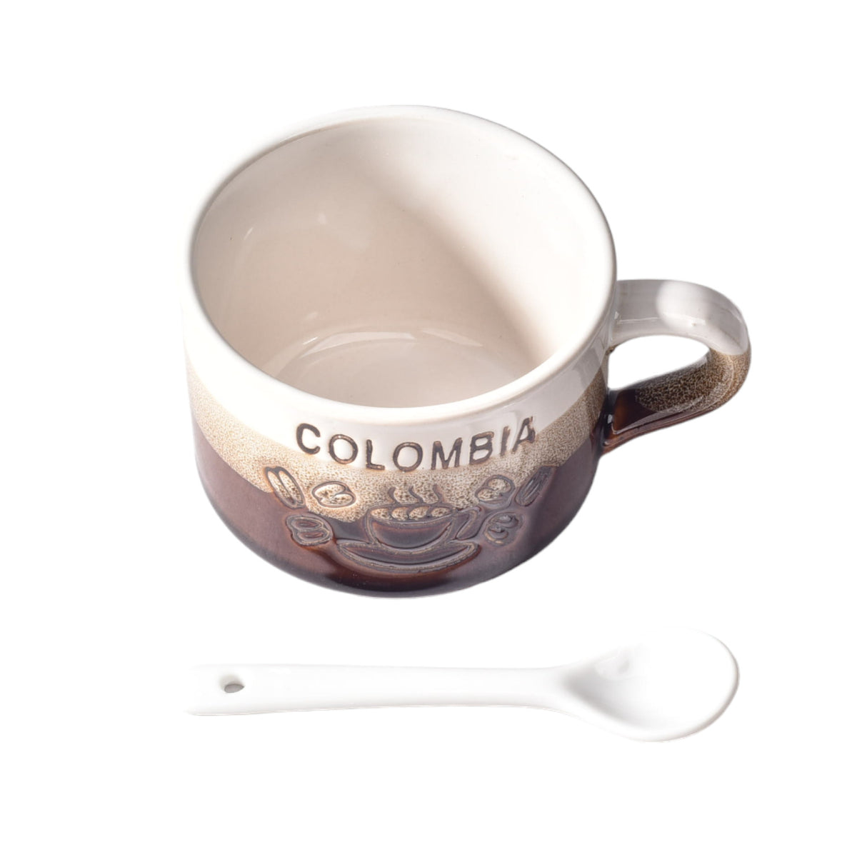 mug pocillo con cuchara ceramica dim:7x7x6