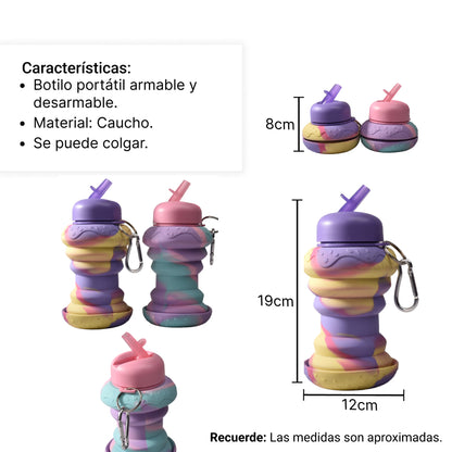 BOTELLA DE AGUA PLEGABLE 550ML SILICONA MUJER