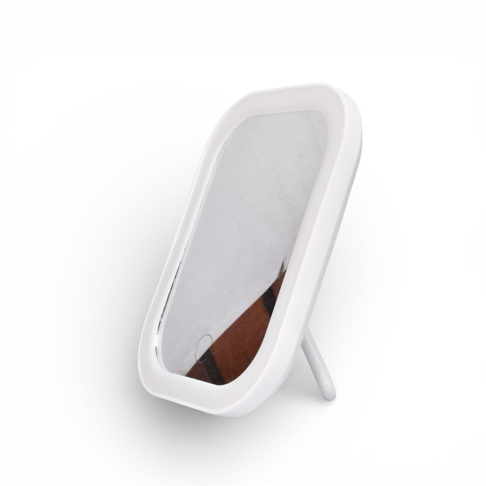 espejo recargable con luz  y soporte plastico dim:14x18x2