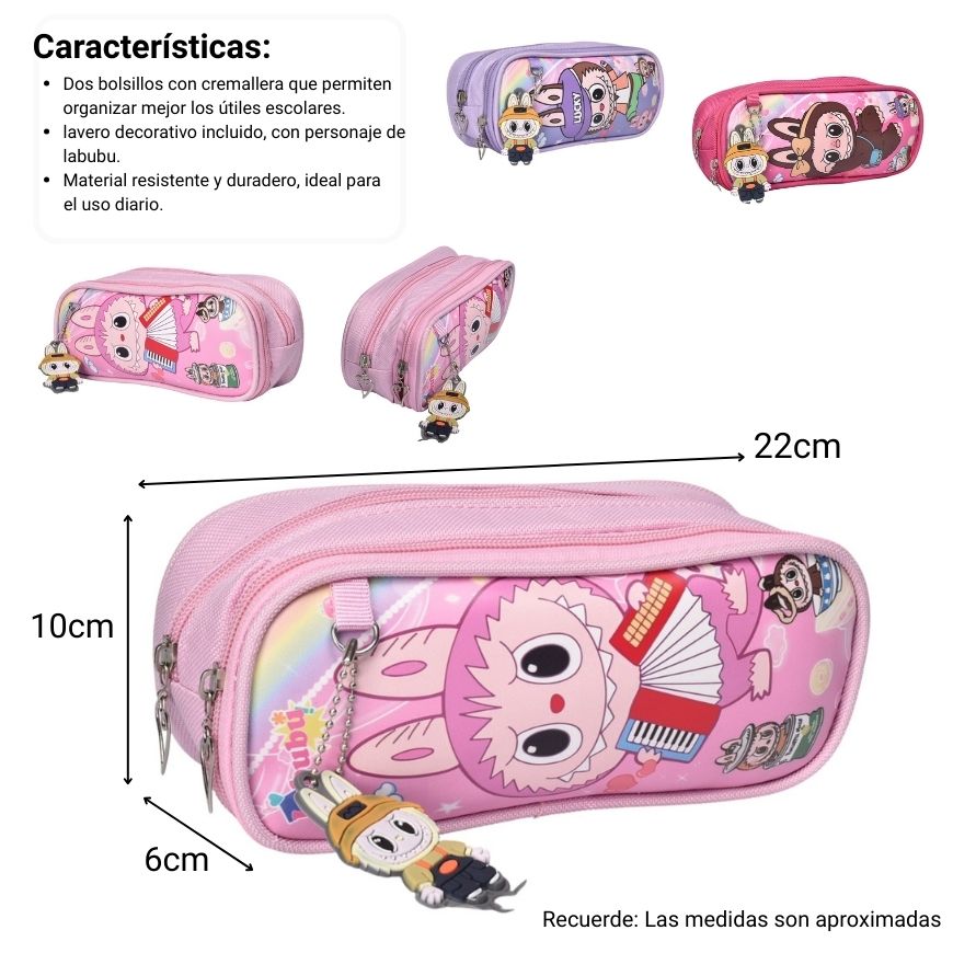 cartuchera labubu con llavero poliester dim:20x10x5
