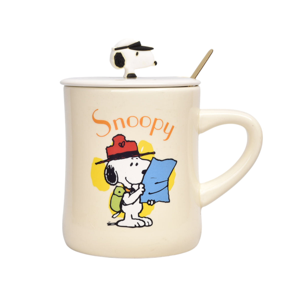mug pocillo ceramica personaje con tapa y cuchara 360ml dim:10x9