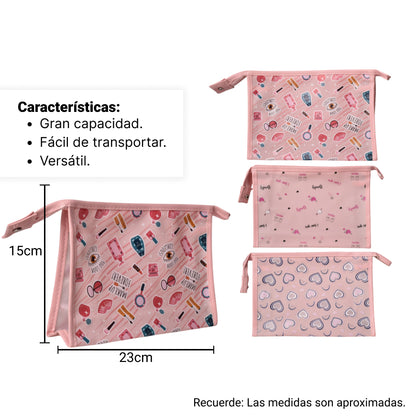 COSMETIQUERA MAQUILLAJE PVC ROSADO DIM:22x16x6